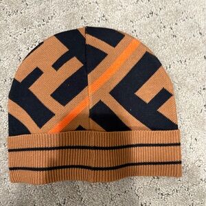 Fendi Black and Brown Geometric Beanie